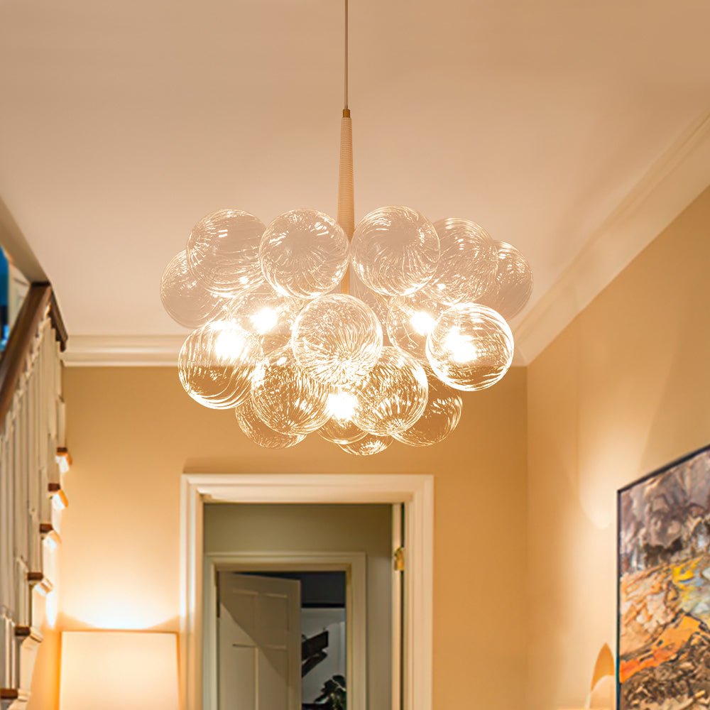 Modern Cluster Ribbed Glass Globe Bubble Chandelier