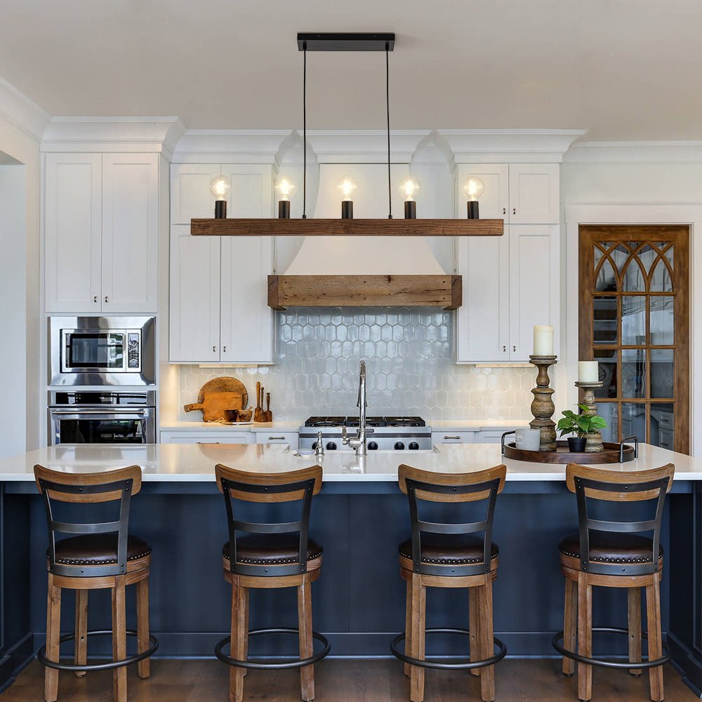 (OpenBox) Modern Farmhouse Pine Wooden Linear Island Chandelier