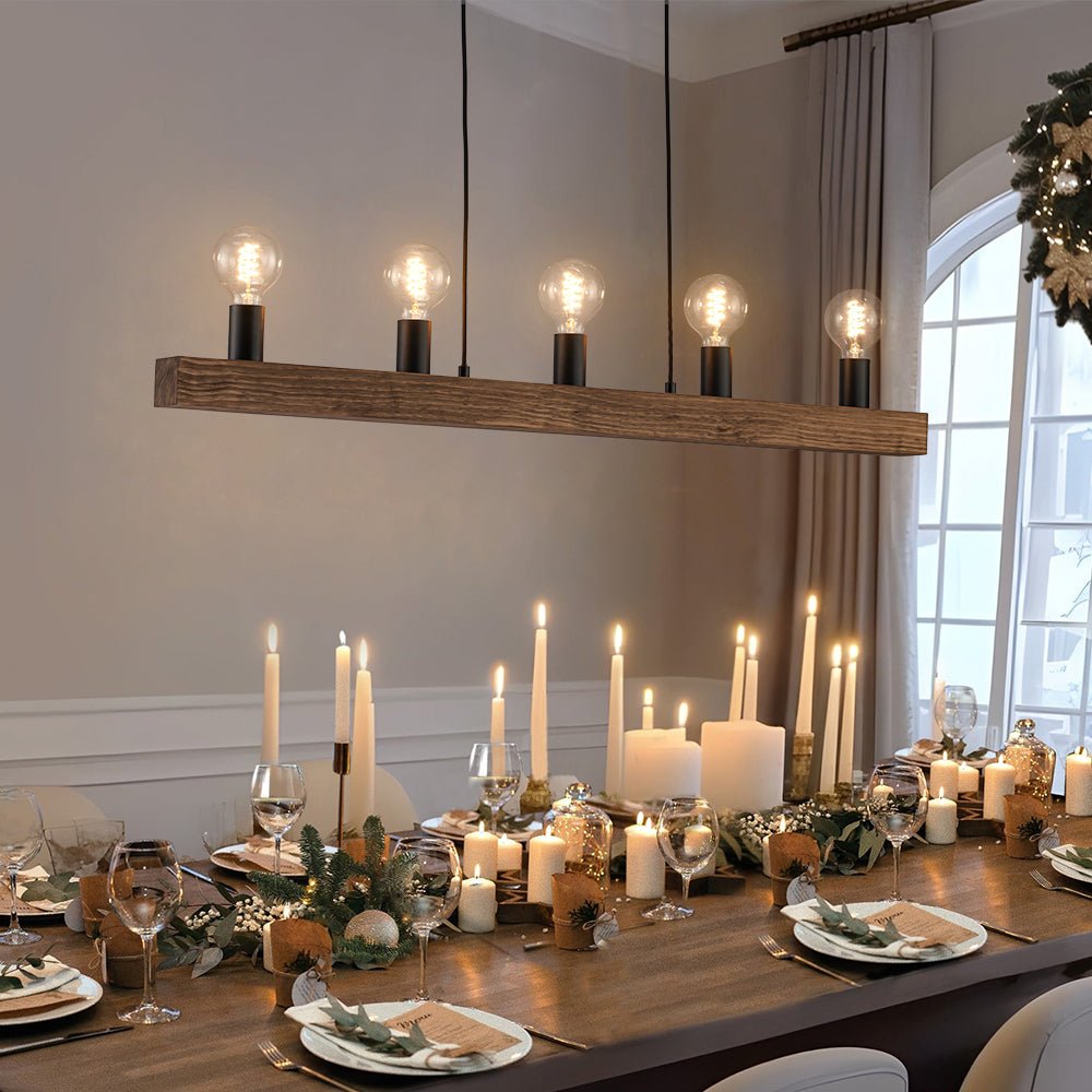 (OpenBox) Modern Farmhouse Pine Wooden Linear Island Chandelier
