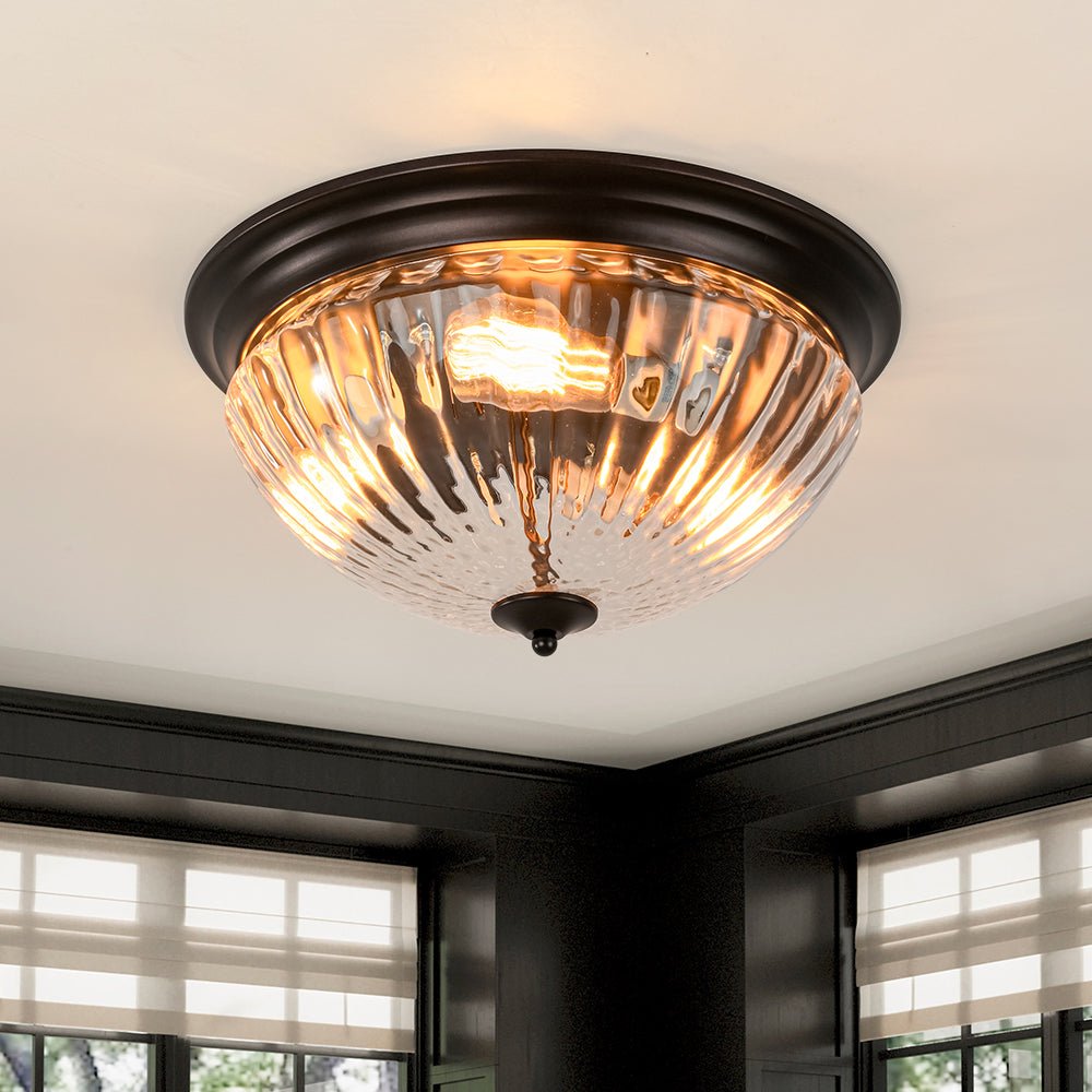 (OpenBox) Oil Rubbed Bronze Fluted Glass Flush Mount Ceiling Light
