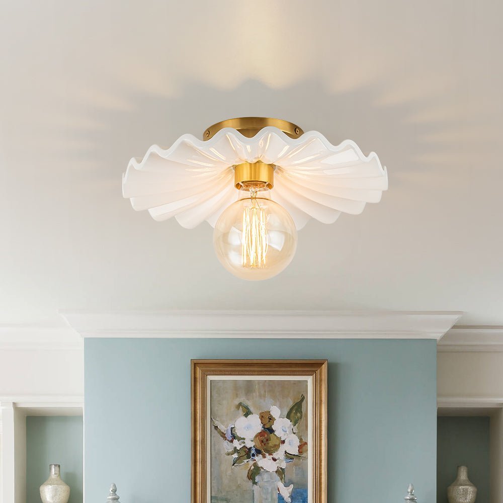 (OpenBox) 1-Light Creamy Ceramic Shade Semi Flush Mount