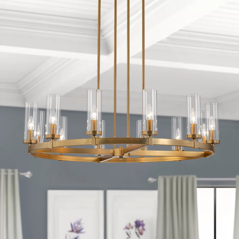 (OpenBox) 12-Light Clear Glass Shade Wagon Wheel Chandelier