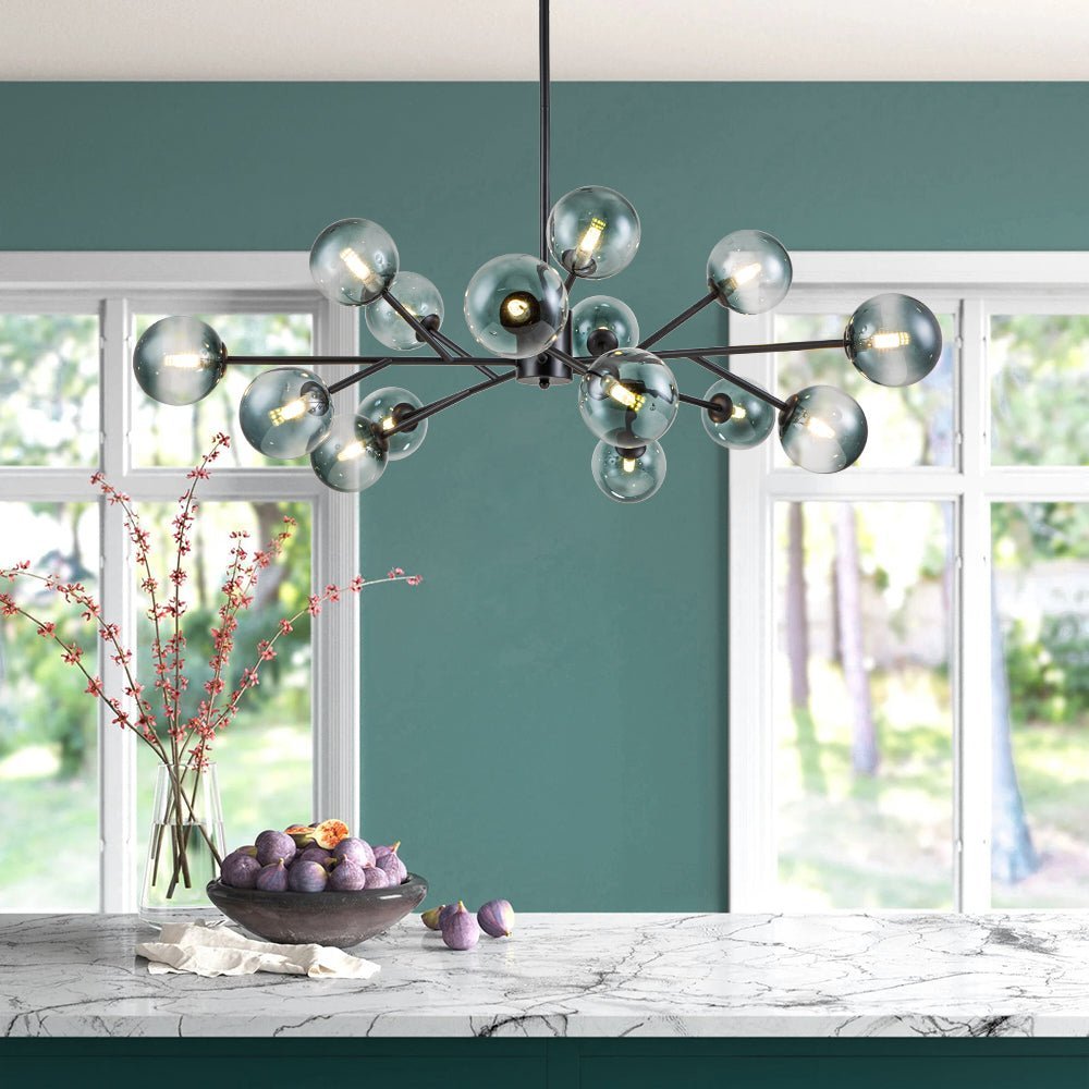 (OpenBox) 15-Light Branch Blue Glass Globe Bubble Chandelier