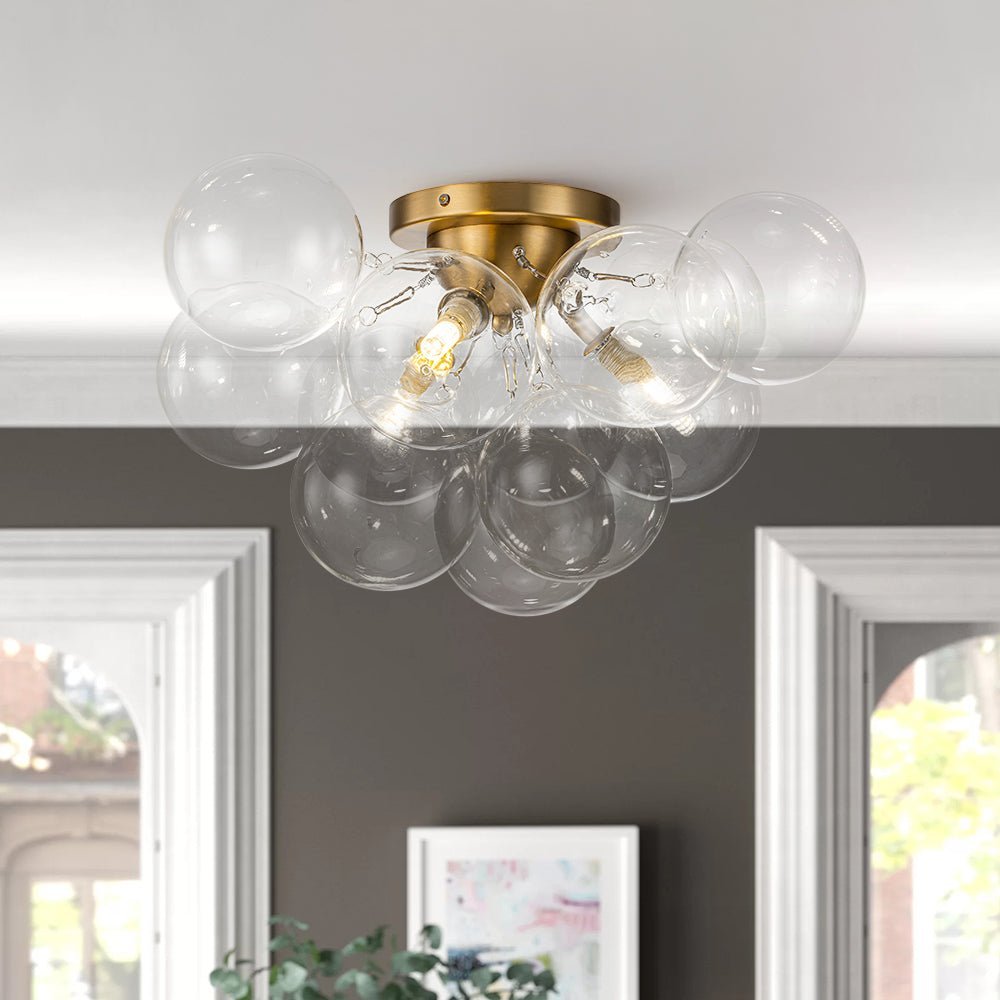 (OpenBox) 3-Light Brass Cluster Clear Glass Globe Bubble Ceiling Light