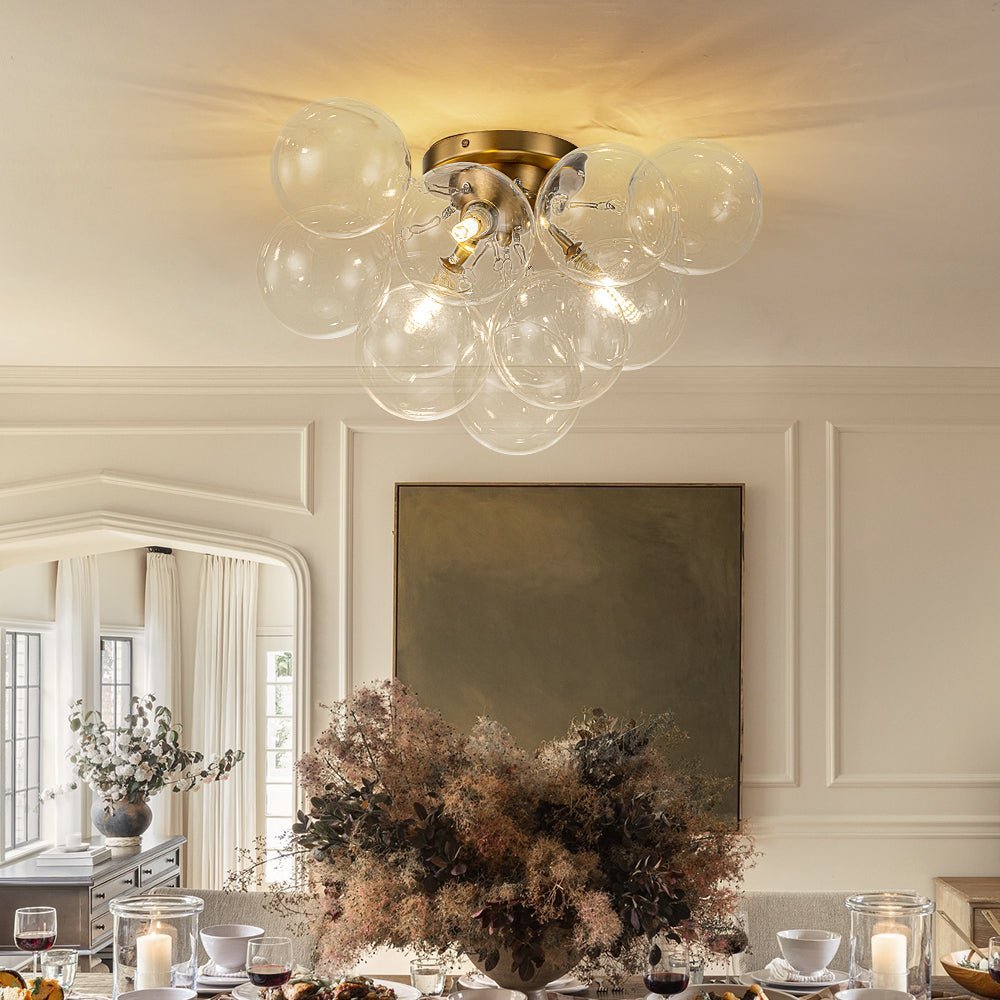 (OpenBox) 3-Light Brass Cluster Clear Glass Globe Bubble Ceiling Light