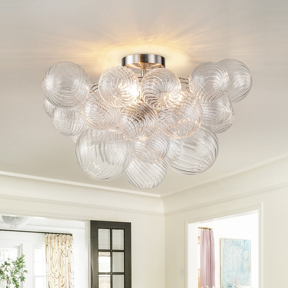 (OpenBox) 3-Light Cluster Ribbed Glass Bubble Semi Flush Chandelier