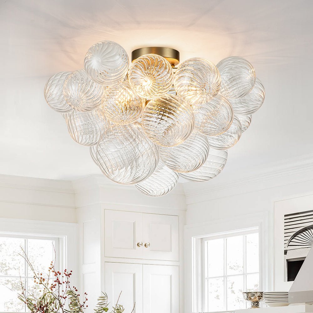 (OpenBox) 3-Light Cluster Ribbed Glass Bubble Semi Flush Chandelier