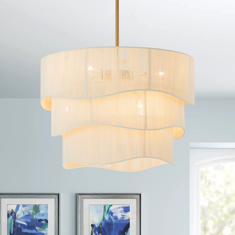 (OpenBox) 3-Tier Beige Woven Thread Drum Pendant Light