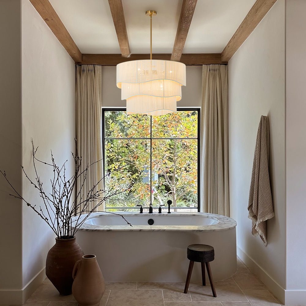 (OpenBox) 3-Tier Beige Woven Thread Drum Pendant Light
