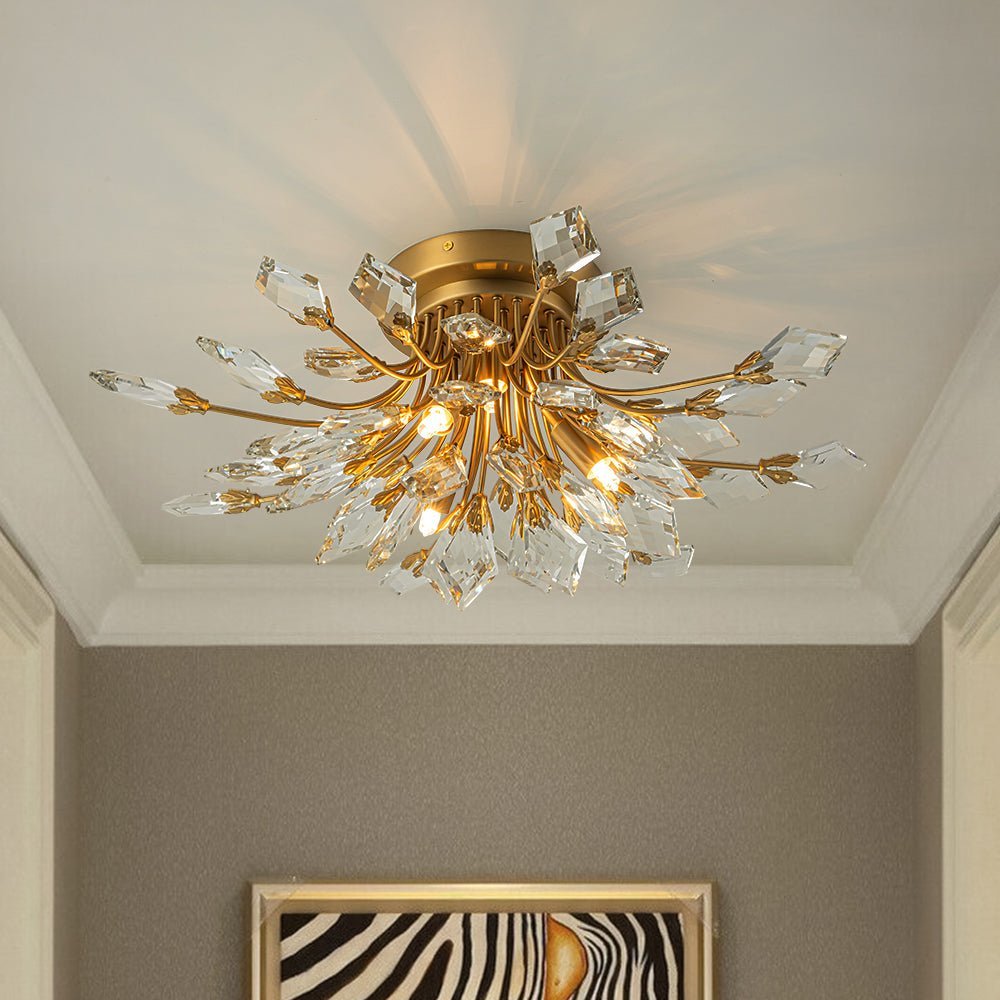(OpenBox) 4-Light Bloom Crystal Leaf Semi Flush Mount Light