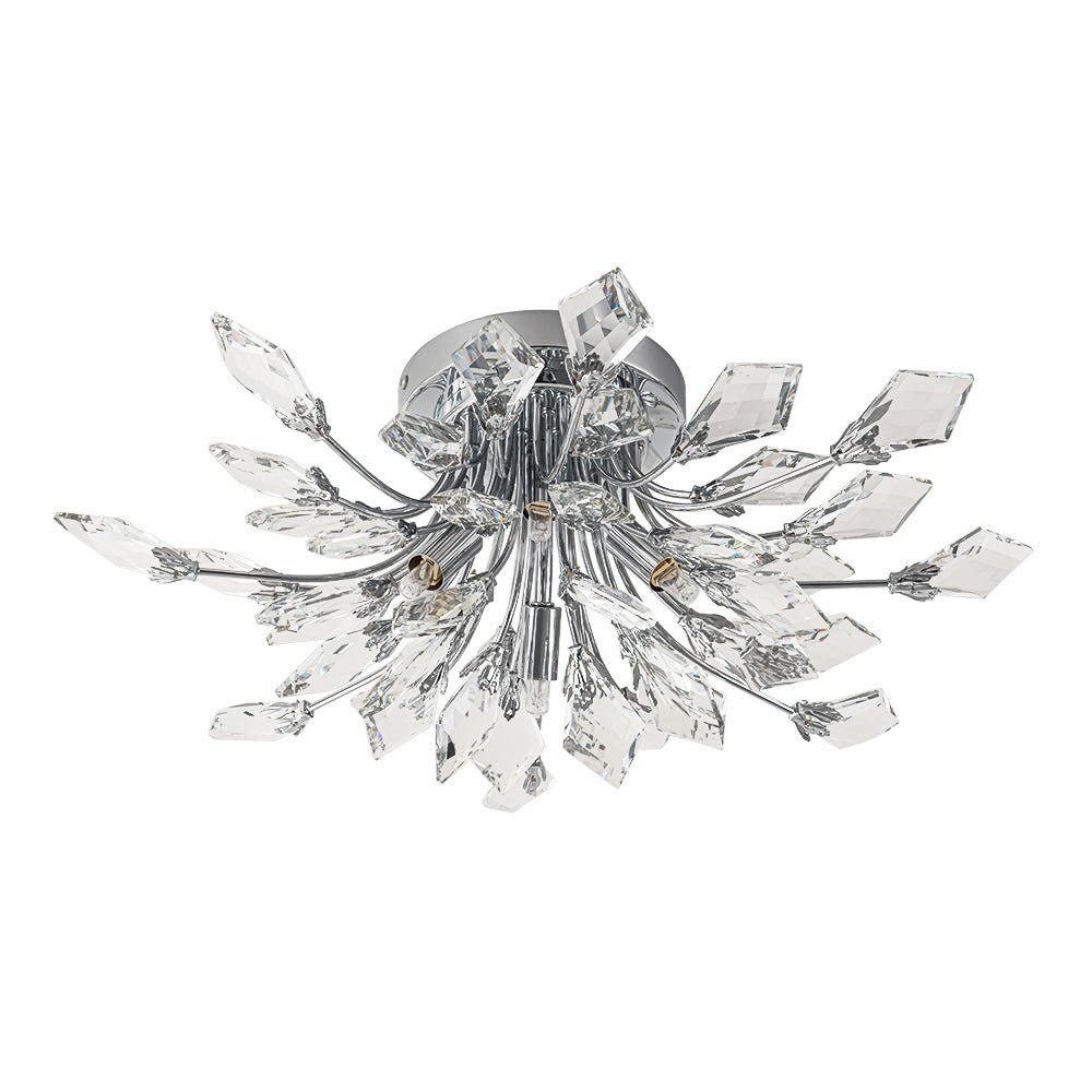 (OpenBox) 4-Light Bloom Crystal Leaf Semi Flush Mount Light