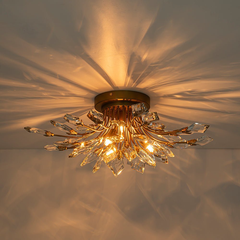 (OpenBox) 4-Light Bloom Crystal Leaf Semi Flush Mount Light