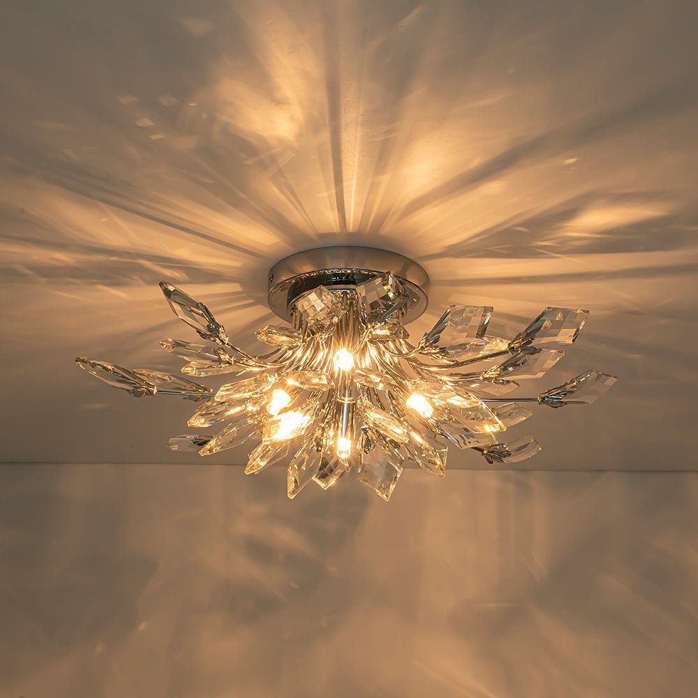 (OpenBox) 4-Light Bloom Crystal Leaf Semi Flush Mount Light