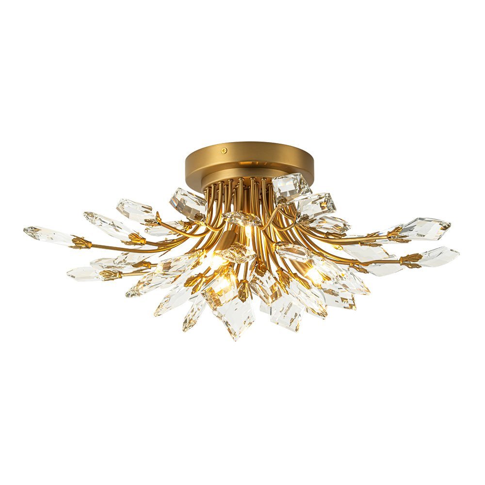 (OpenBox) 4-Light Bloom Crystal Leaf Semi Flush Mount Light
