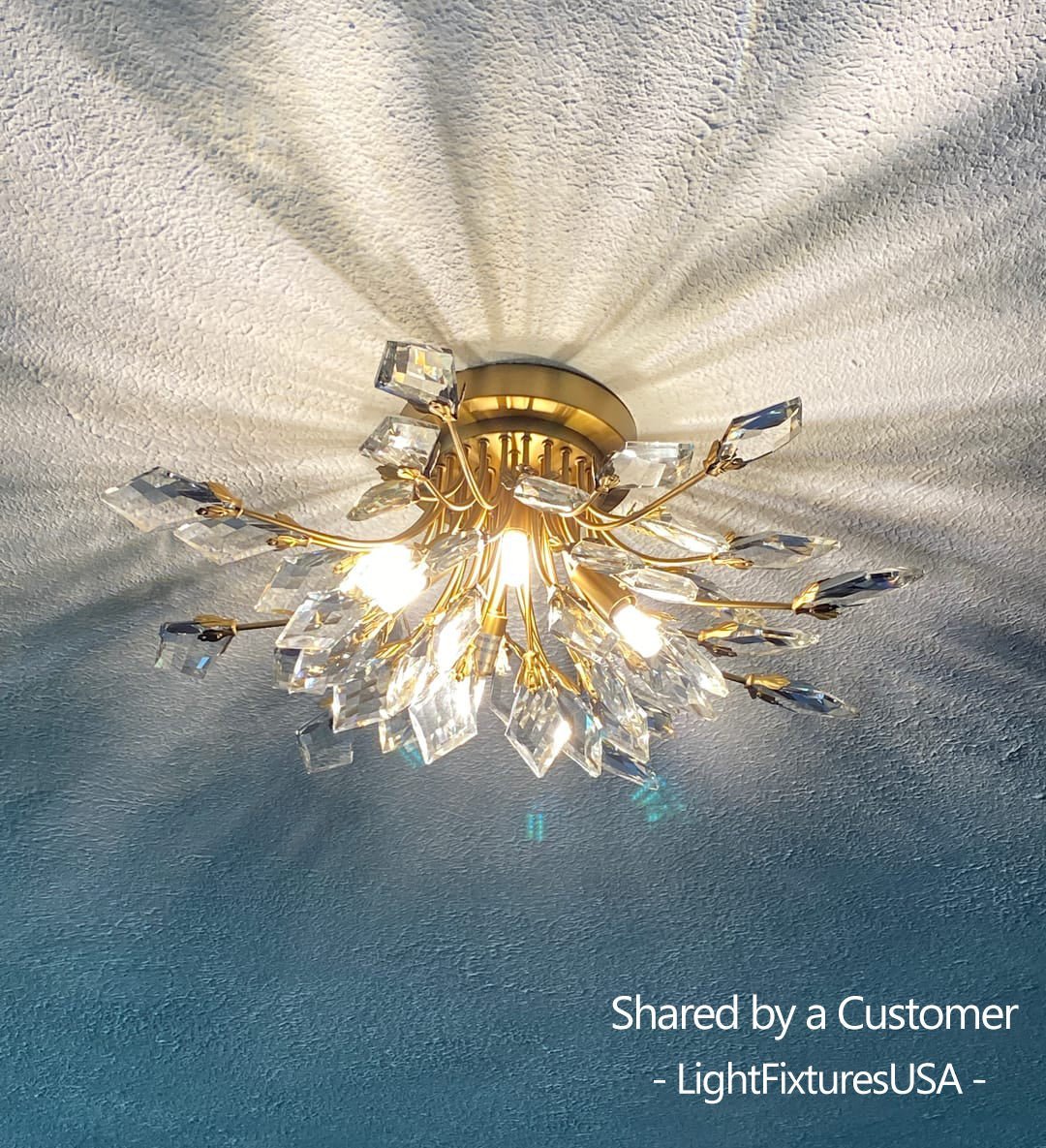 (OpenBox) 4-Light Bloom Crystal Leaf Semi Flush Mount Light