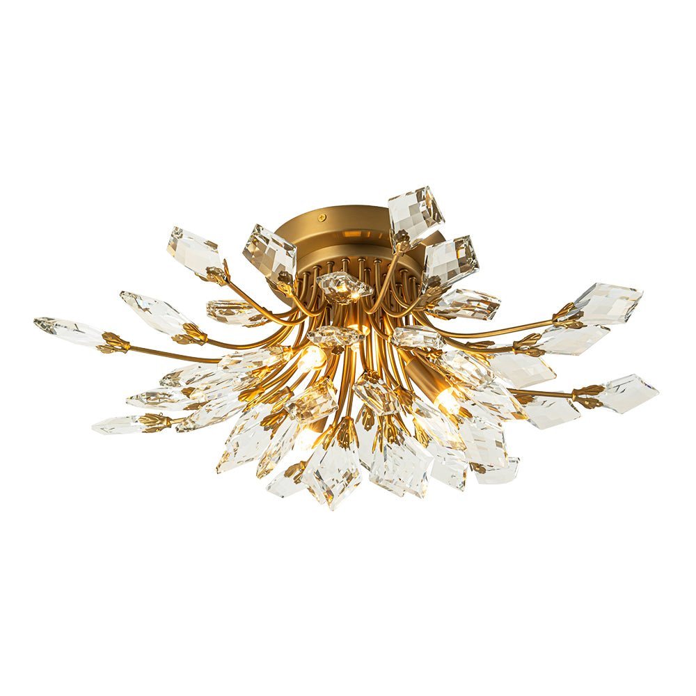 (OpenBox) 4-Light Bloom Crystal Leaf Semi Flush Mount Light