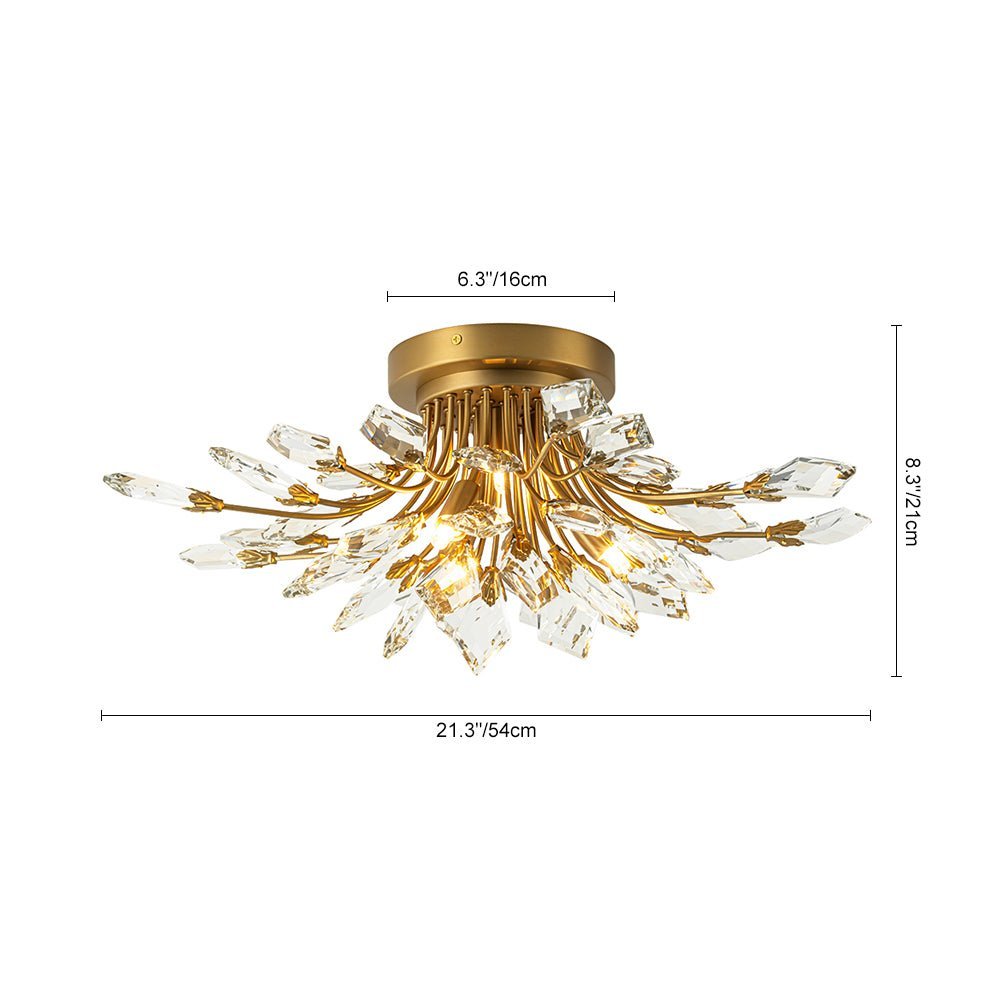 (OpenBox) 4-Light Bloom Crystal Leaf Semi Flush Mount Light