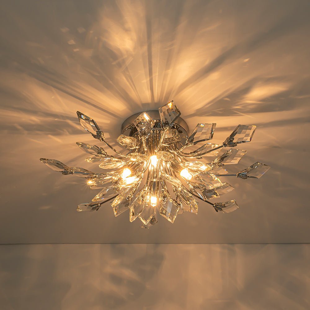(OpenBox) 4-Light Bloom Crystal Leaf Semi Flush Mount Light