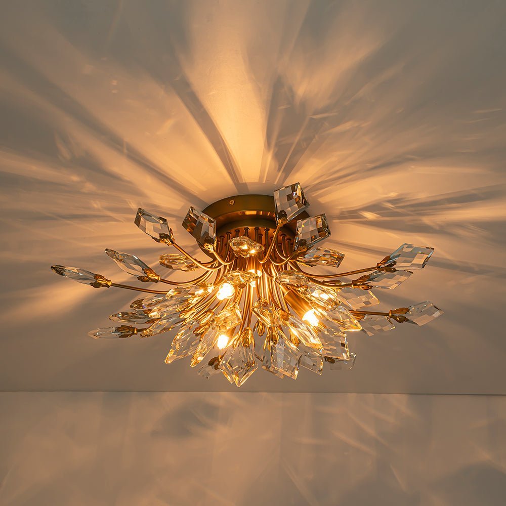 (OpenBox) 4-Light Bloom Crystal Leaf Semi Flush Mount Light
