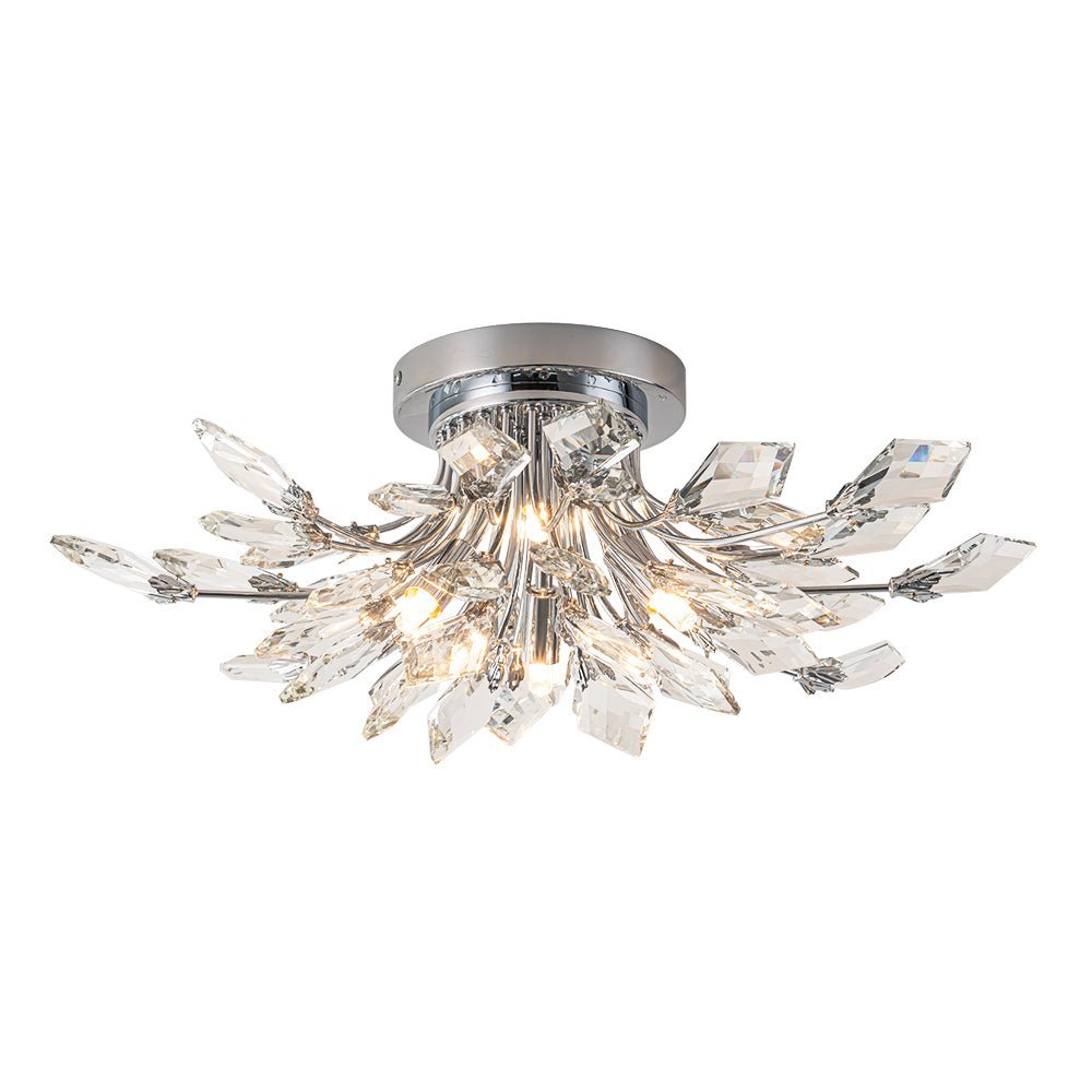 (OpenBox) 4-Light Bloom Crystal Leaf Semi Flush Mount Light
