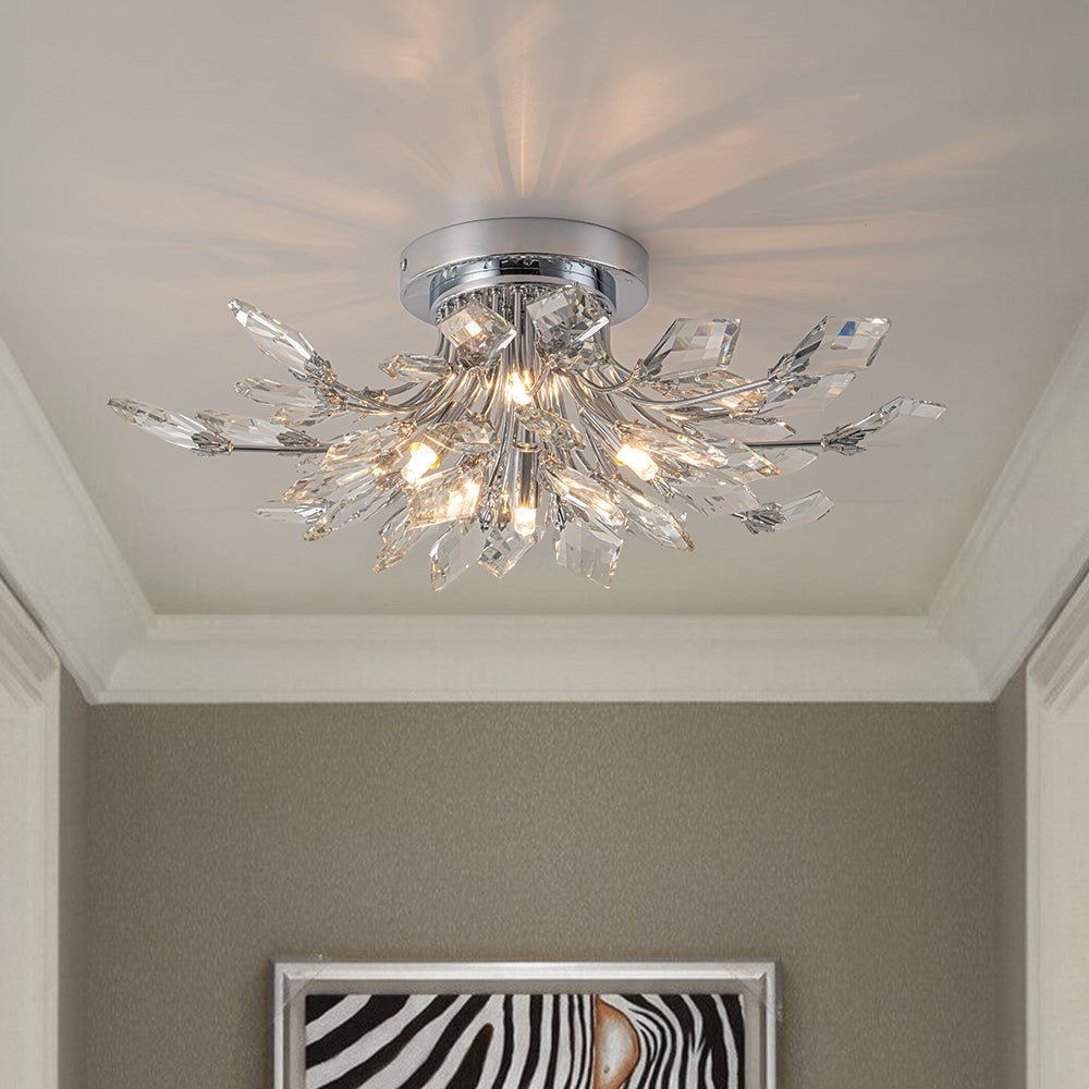 (OpenBox) 4-Light Bloom Crystal Leaf Semi Flush Mount Light