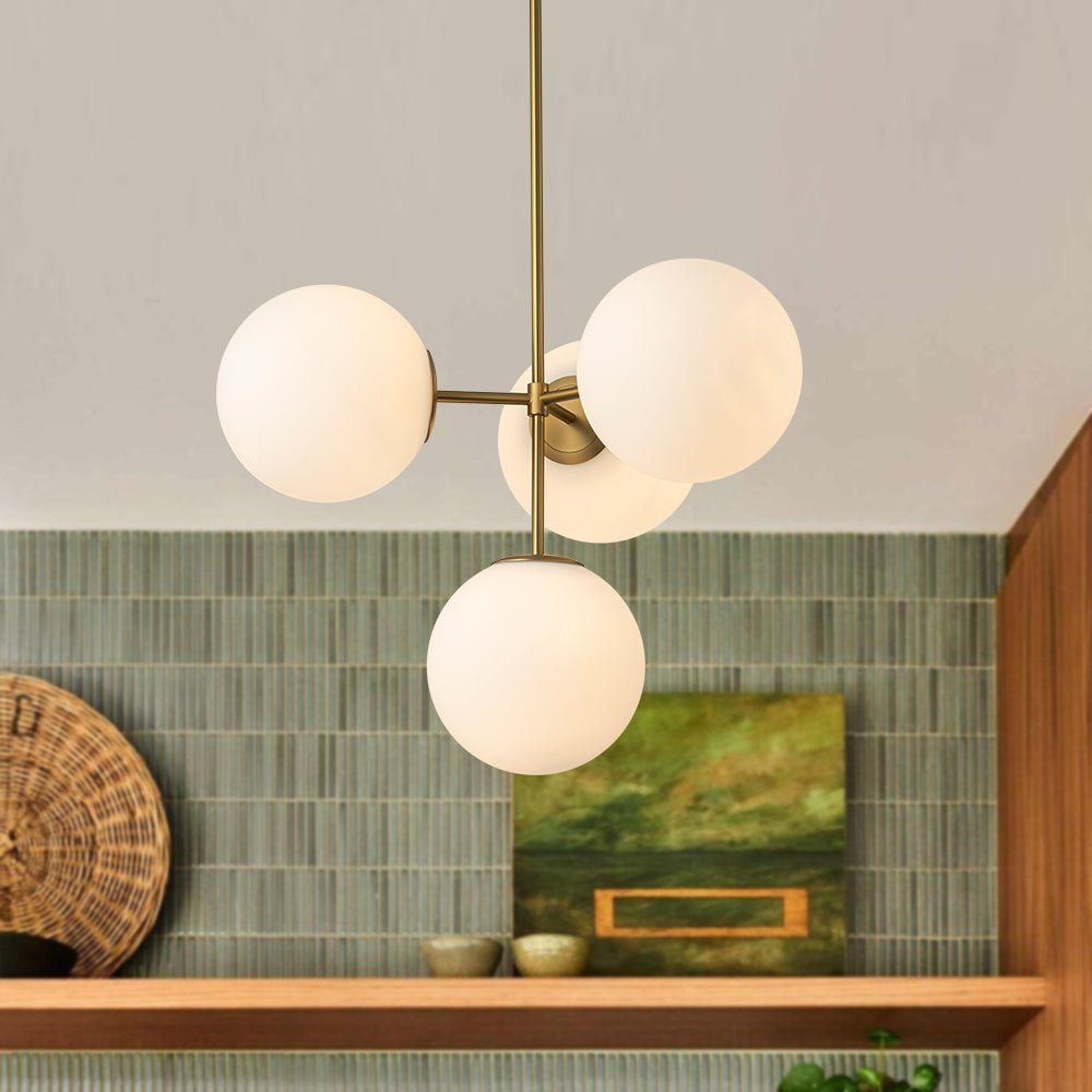 (OpenBox) 4-Light Opal Glass Globe Sputnik Semi Flush Chandelier