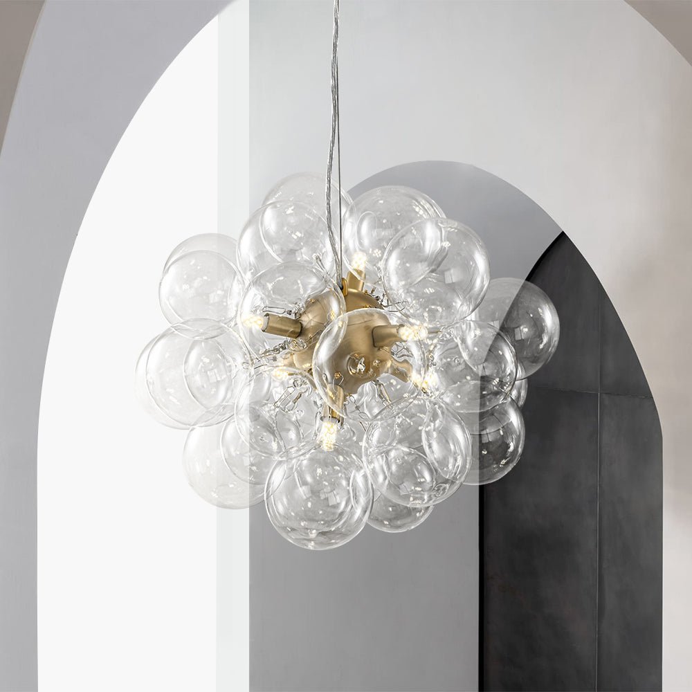 (OpenBox) 6-Light Dimmable Brass Cluster Clear Glass Bubble Sphere Chandelier