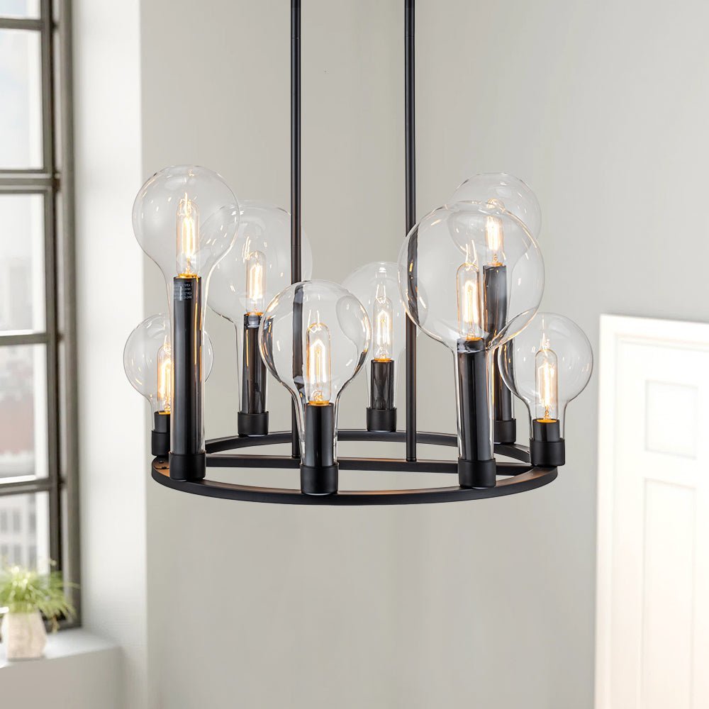 (OpenBox) 8-Light Glass Globe Wagon Wheel Chandelier