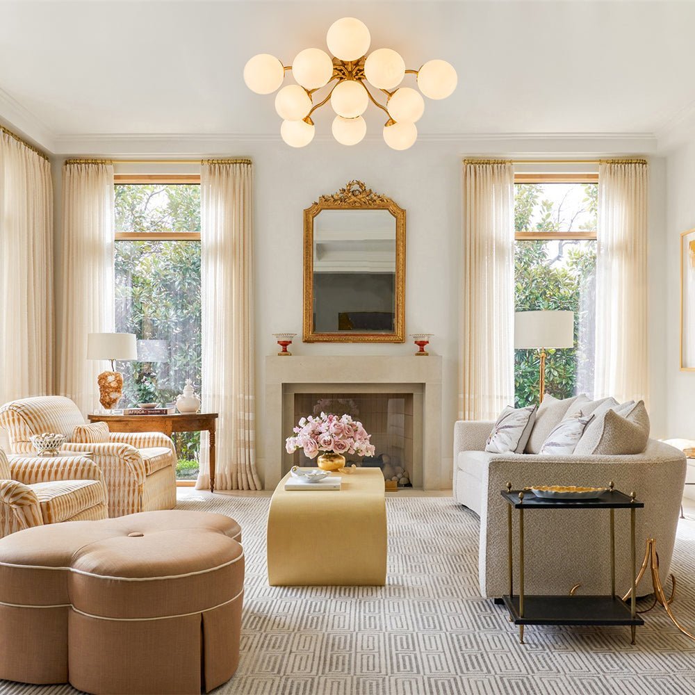(OpenBox) Bloom Brass Frosted Glass Bubble Semi Flush Chandelier