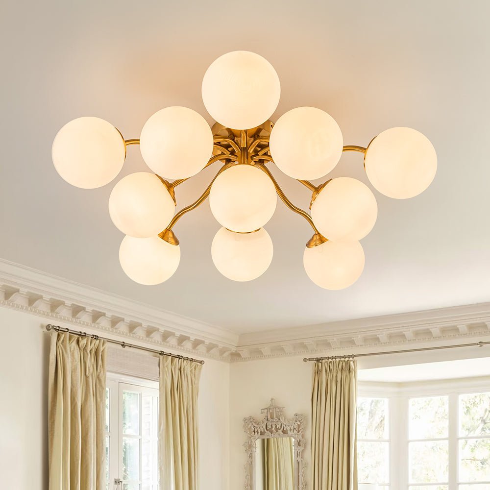 (OpenBox) Bloom Brass Frosted Glass Bubble Semi Flush Chandelier