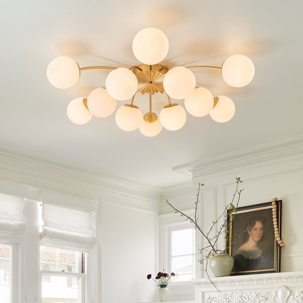 (OpenBox) Blossom 12-Light Opal Glass Bubble Semi Flush Chandelier