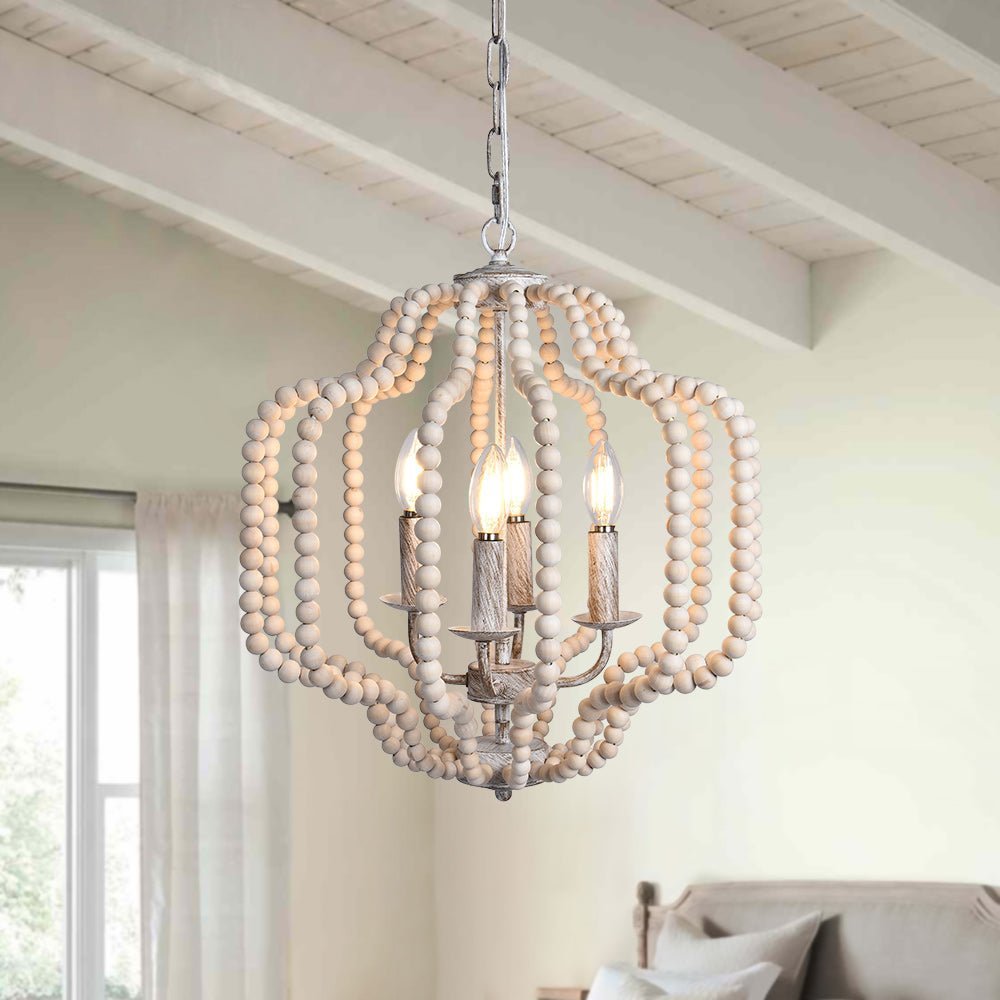 (OpenBox) Boho 4-Light Wood Beaded Lantern Pendant