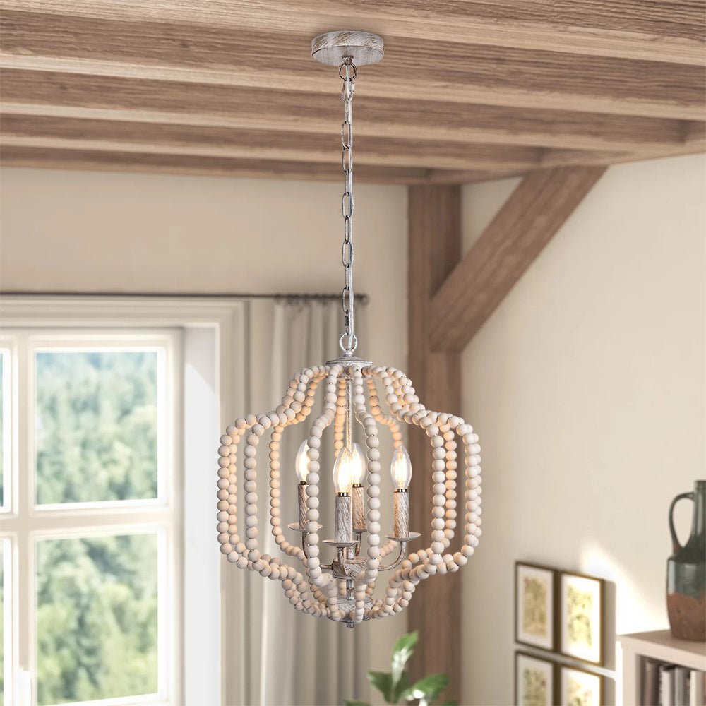(OpenBox) Boho 4-Light Wood Beaded Lantern Pendant