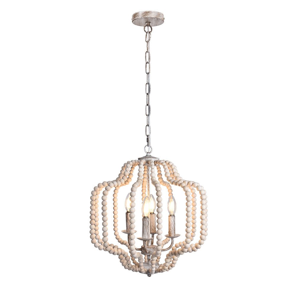 (OpenBox) Boho 4-Light Wood Beaded Lantern Pendant