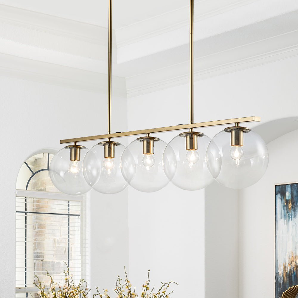 (OpenBox) Brass 5-Light Glass Globe Linear Pendant