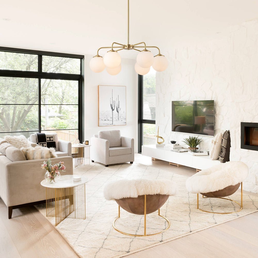 (OpenBox) Brass 6-Light Milky White Globe Round Chandelier