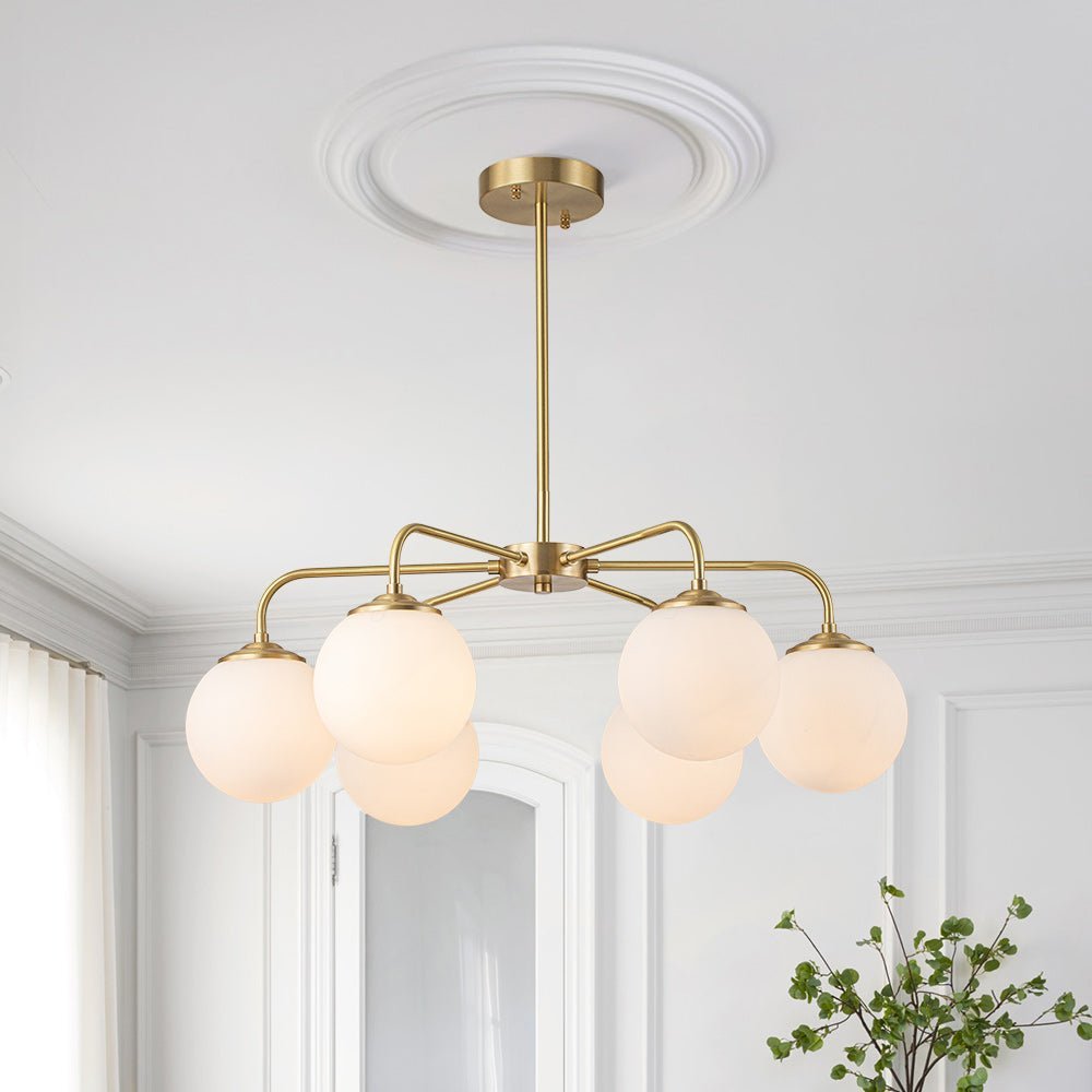 (OpenBox) Brass 6-Light Milky White Globe Round Chandelier