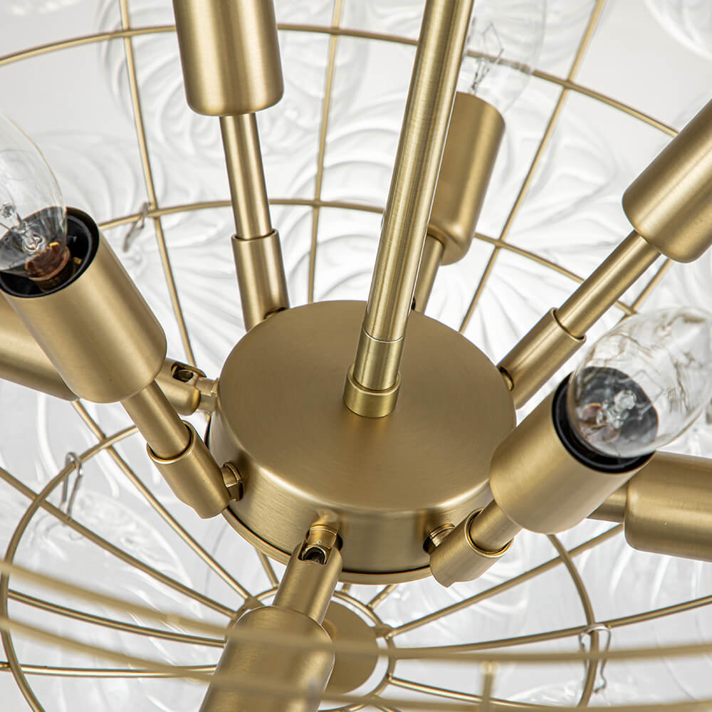 (OpenBox) Brass Cluster Ribbed Glass Globe Bubble Chandelier