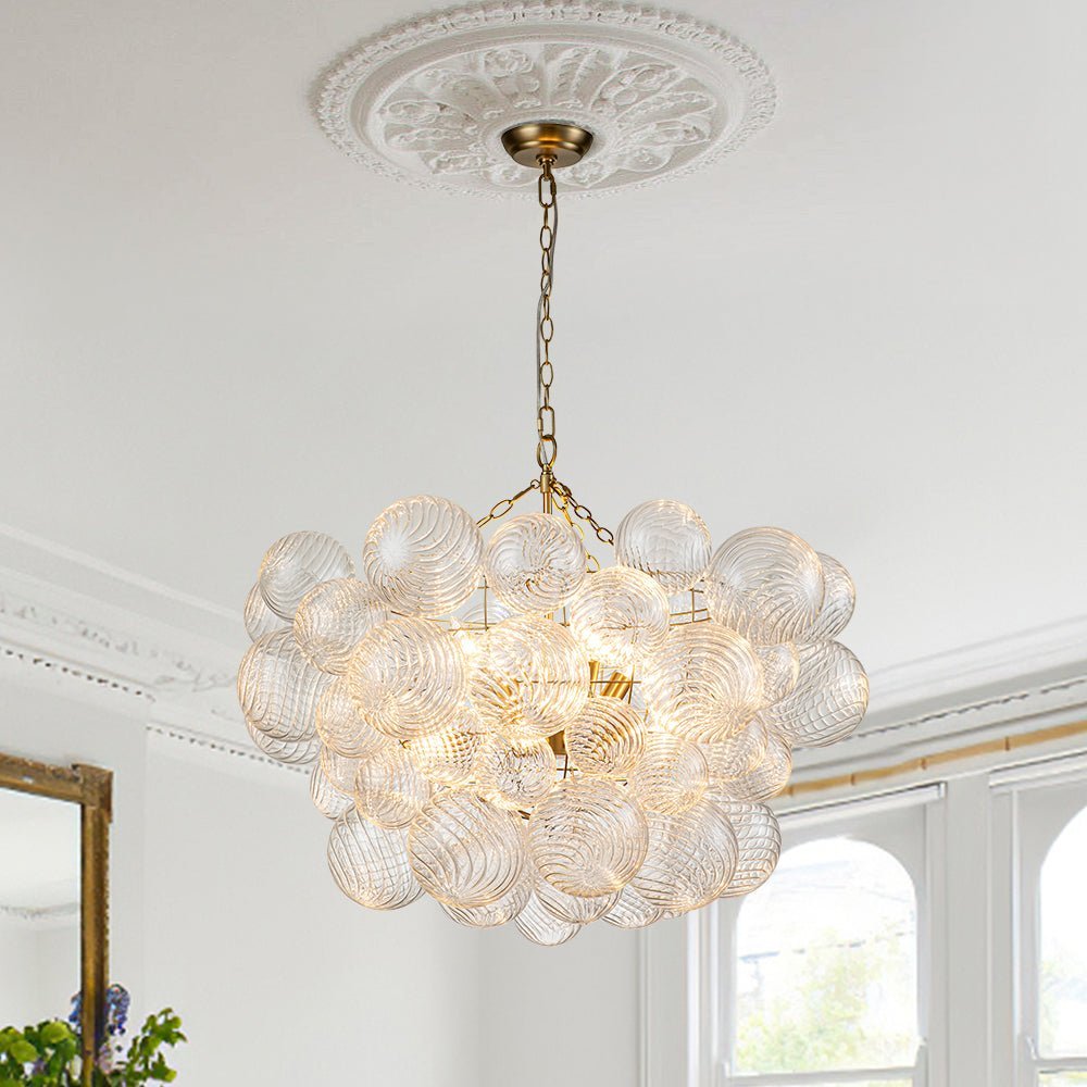 (OpenBox) Brass Cluster Ribbed Glass Globe Bubble Chandelier