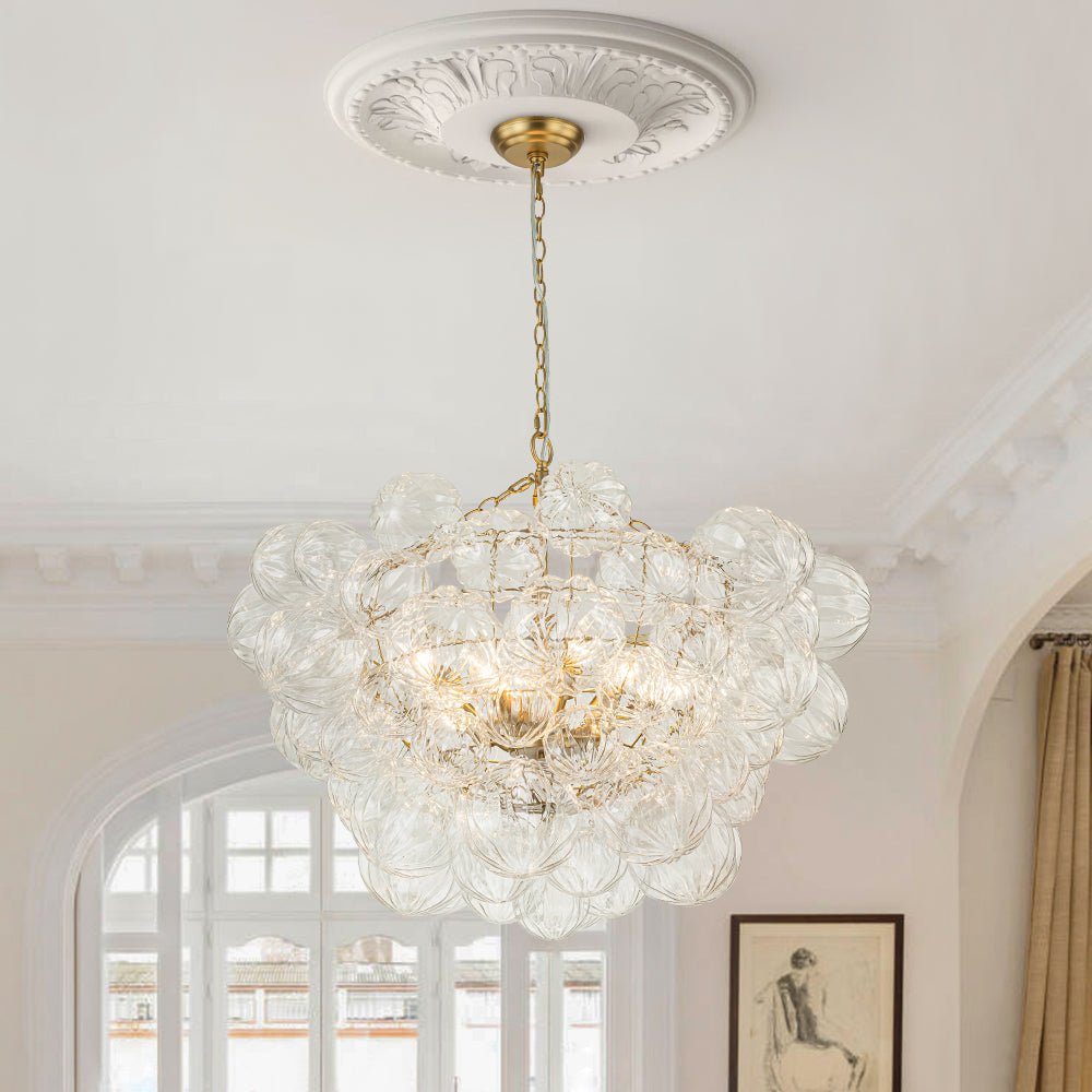 (OpenBox) Brass Cluster Sculpture Texture Glass Globe Bubble Chandelier