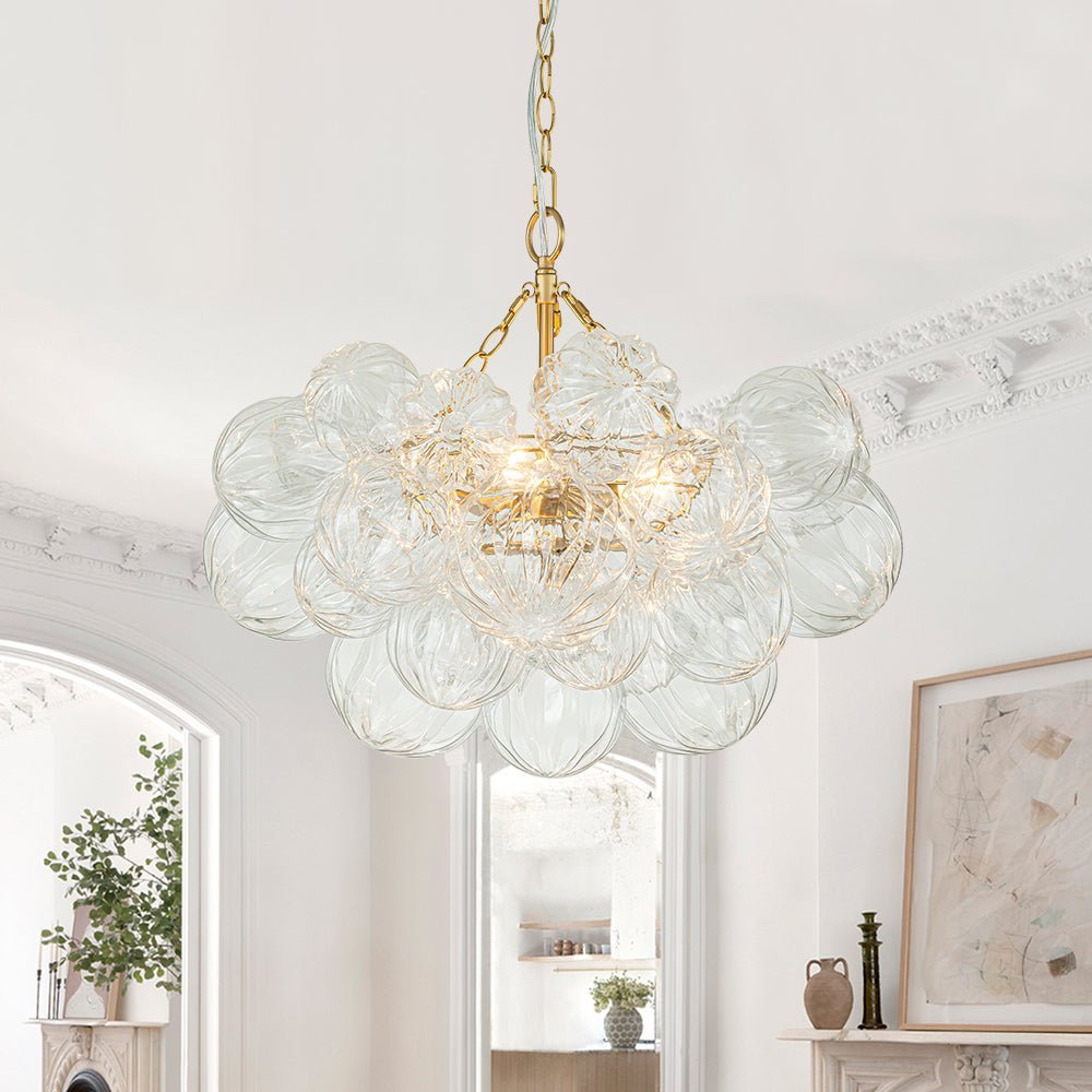 (OpenBox) Brass Cluster Sculpture Texture Glass Globe Bubble Chandelier