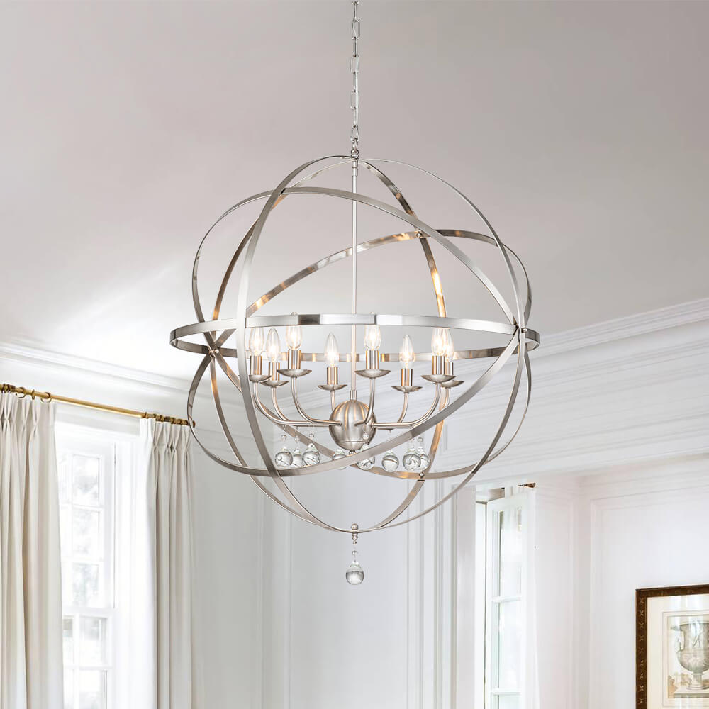 (OpenBox) Classic 8-Light Sphere Chandelier with Crystal Accents