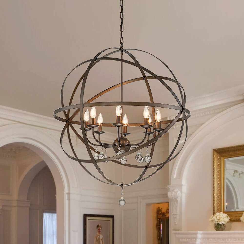 (OpenBox) Classic 8-Light Sphere Chandelier with Crystal Accents