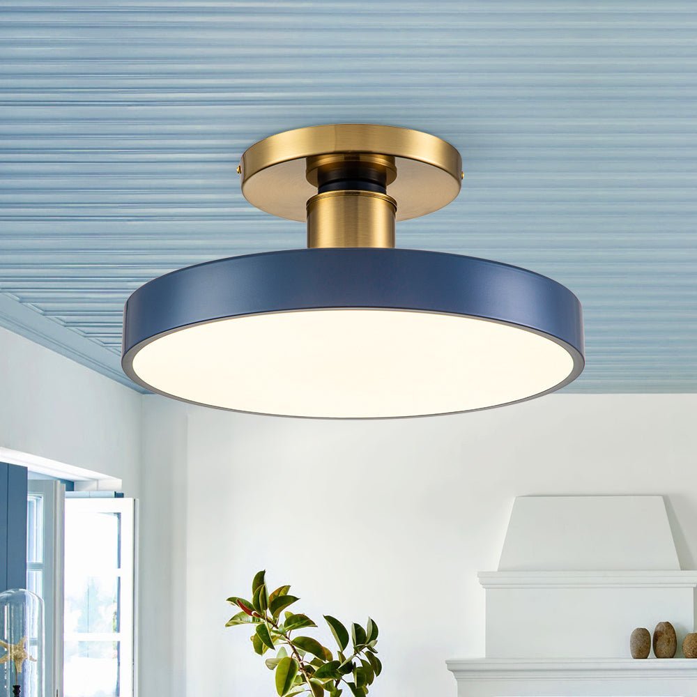 (OpenBox) Contemporary Brass Blue Round LED Semi Flush Lighting