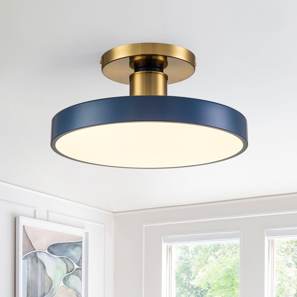 (OpenBox) Contemporary Brass Blue Round LED Semi Flush Lighting