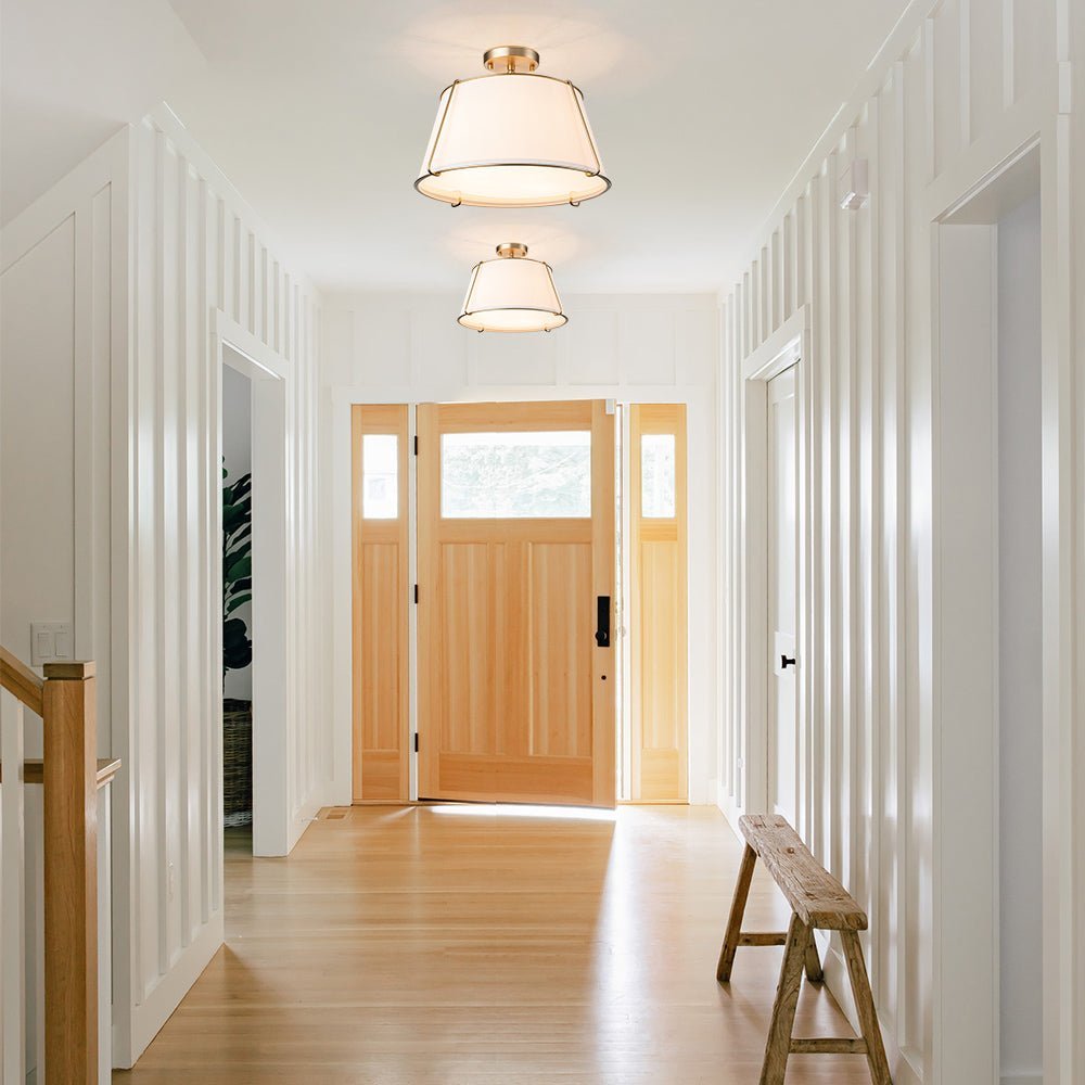 (OpenBox) Contemporary Wide Linen Drum Brass Semi Flush Mount