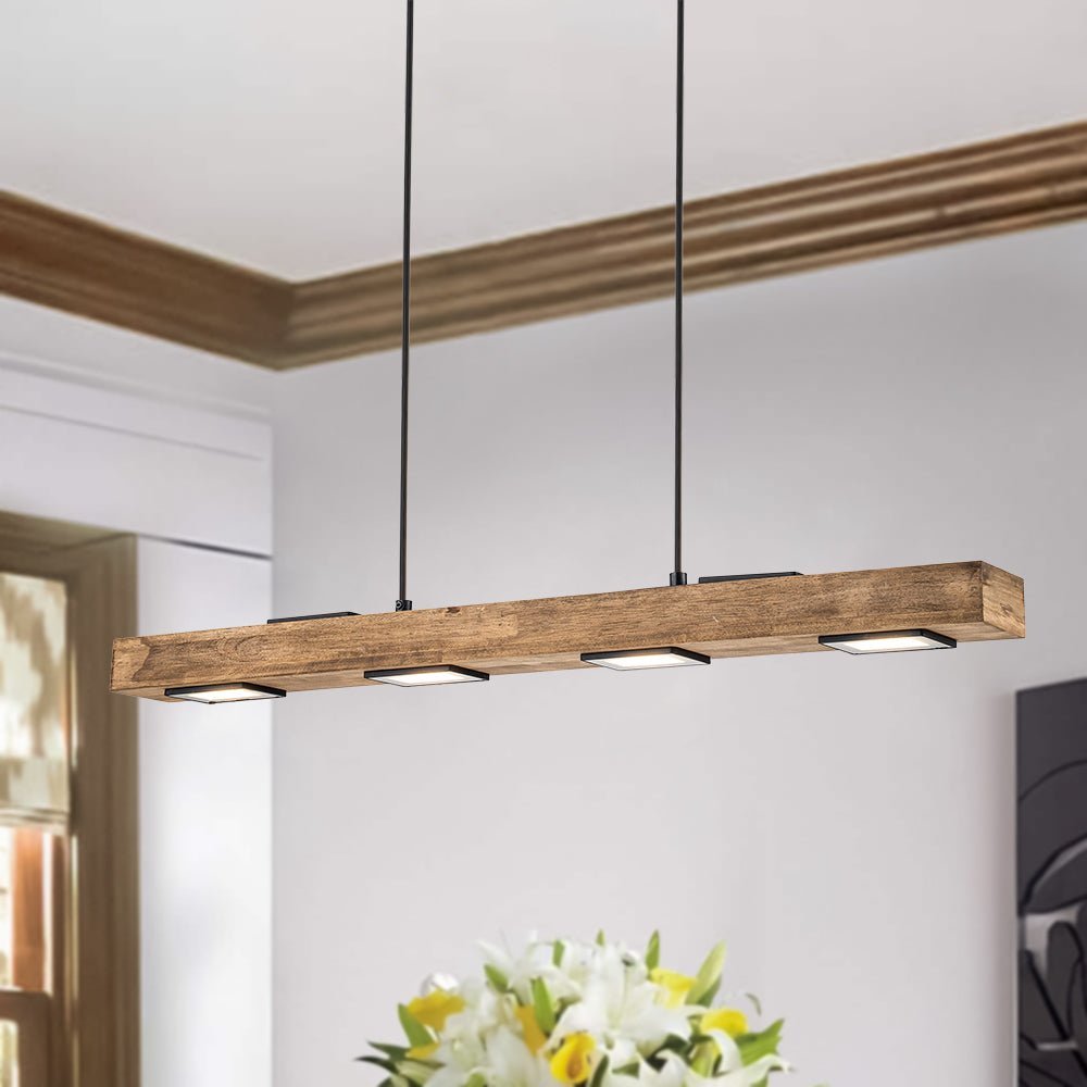 (OpenBox) Dimmable LED Linear Oak Wood Kitchen Island Pendant