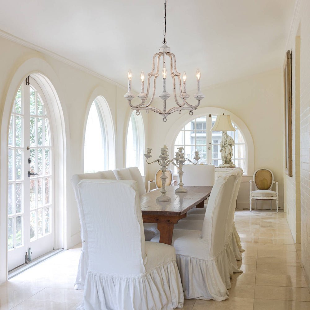 (OpenBox) Distressed White Shabby Chic Candle Style Chandelier