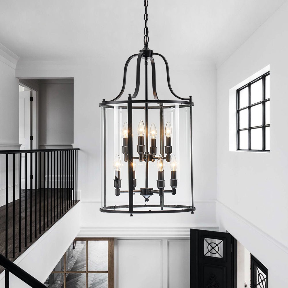 (OpenBox) Farmhouse Wide Clear Glass Cylinder Cage Pendant