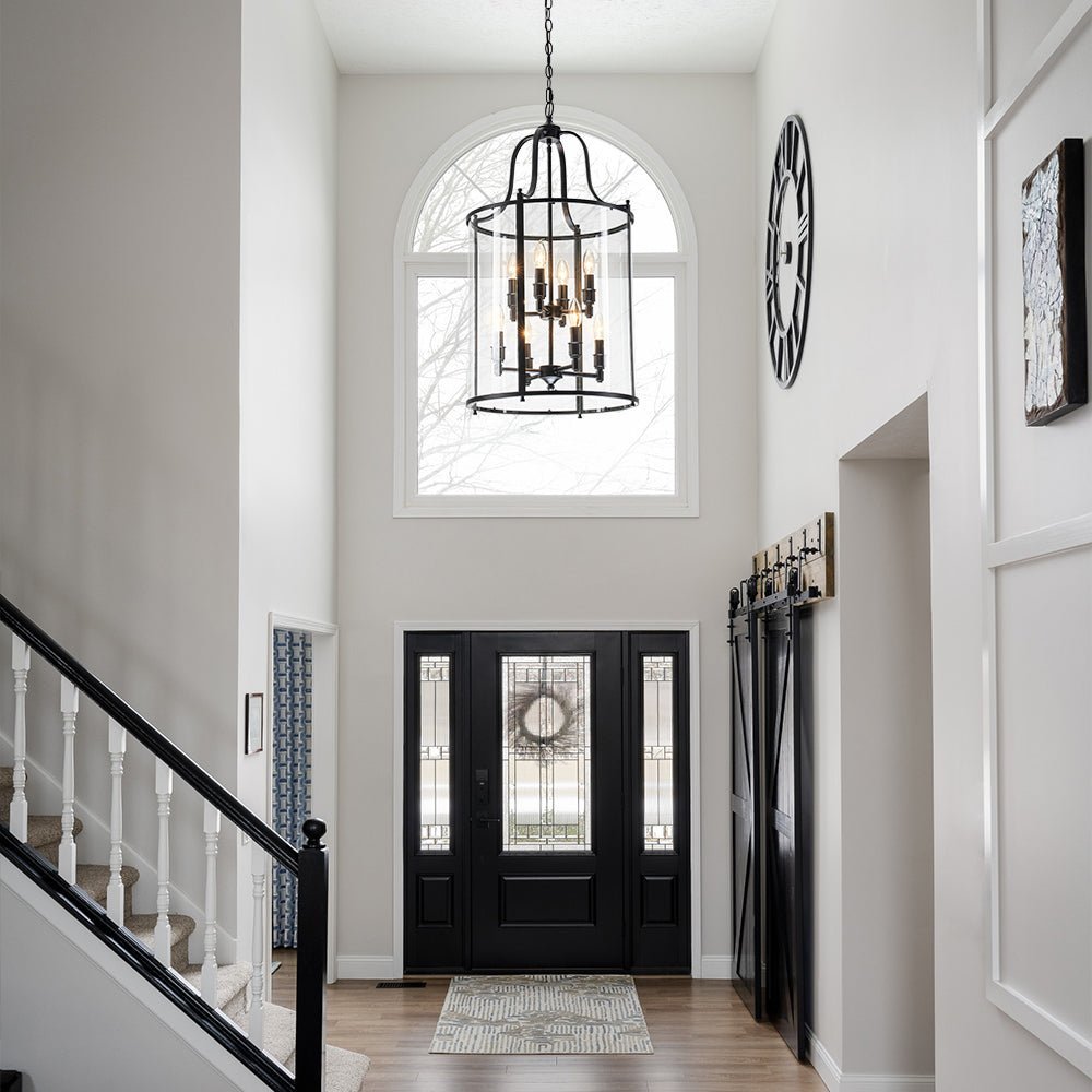 (OpenBox) Farmhouse Wide Clear Glass Cylinder Cage Pendant